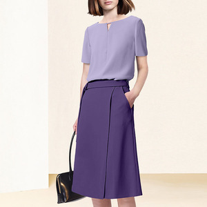 欧美名媛高级感衬衫别致半身裙紫色套装女装2023新款气质两件套夏