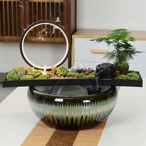 创意鱼盆缸流水循环流水摆件鱼缸假山石槽循环鱼池喷流水器水景饰