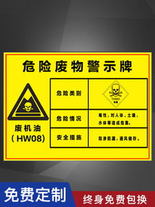 废机油废矿物油废油渣危险废物警示牌安全标识牌标志牌警告标示牌