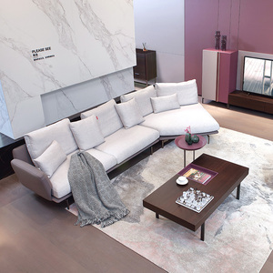 仁豪家居 现代简约意式 风格浅紫色皮布沙发四人位 意简系列 沙发