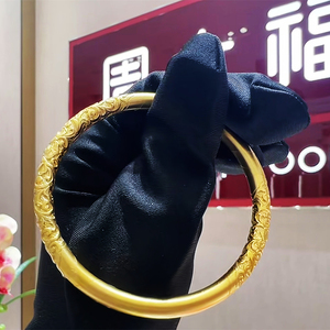 周大福代购 传承荟馆系列卷草纹足金黄金手镯 专柜正品计价克减90
