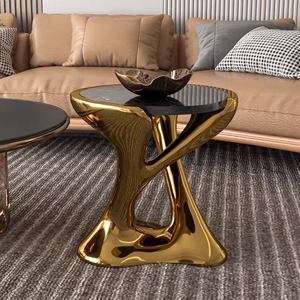 客厅沙发圆形小边桌现代轻奢床头边几意式创意茶桌电镀大理石茶几
