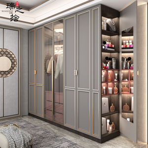 新中式轻奢衣柜家用卧室简约现代实木整体带玻璃门网红衣帽间定制