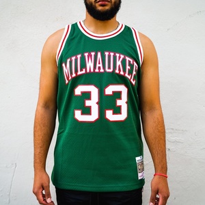 nba密尔沃基雄鹿队贾巴尔复古球衣swingman网眼背心字母哥