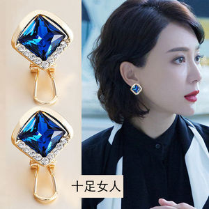 蓝色水晶耳环女气质高级感独特耳钉2022年新款潮韩国网红爆款耳饰