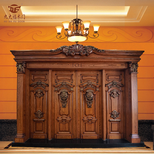 新实木门四开豪院高档别墅入户庭华大烤原木雕花净味门z漆加工定