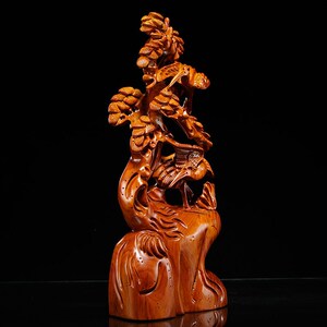 花梨木雕刻松鹤延年根雕摆件红木工艺品家居客厅装饰摆设贺寿送礼