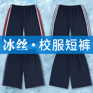 小学生校服裤子夏季薄款藏蓝色短裤男童一条杠儿童两条杠红白冰丝