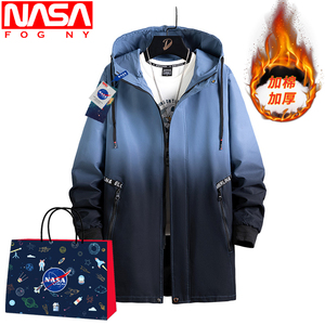NASA旗舰店男士风衣春秋新款潮牌渐变色连帽外套加棉大码夹克衣服