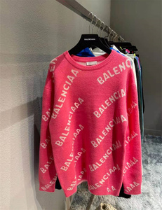 秋冬新款满身logo刺绣圆领毛衣字母拼接宽松开衫外套男女款lv