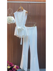 欧货时尚干练气质女装轻奢高级感小香风白色上衣裤子职业套装夏季