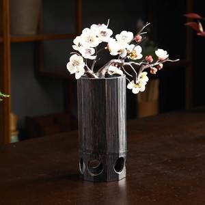 日式干花竹筒花瓶茶道竹制复古花器禅意桌面插花摆件简约小型花盆