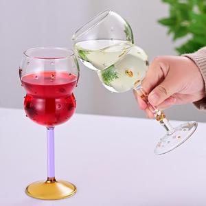 高脚杯轻奢高端酒杯创意彩色玻璃高颜值葡萄酒吧专用鸡尾珠点果子