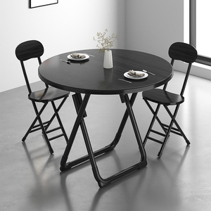 可折叠吃饭桌子家用小户型餐桌圆形简易折叠桌出租房桌椅组合圆桌