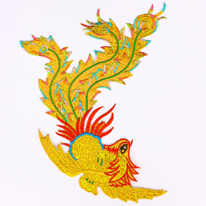 彩色凤凰刺绣贴j布贴舞台舞蹈服装辅料民族风刺绣图案金色刺绣凤