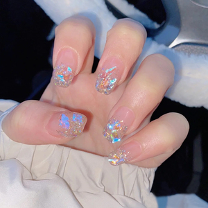 温精灵同款美甲成品贴片亮爆闪假指甲显白可拆卸新娘穿戴甲片短款