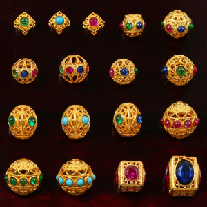 study020淘宝18k金老金古法金蜻蜓眼镂空隔珠散珠