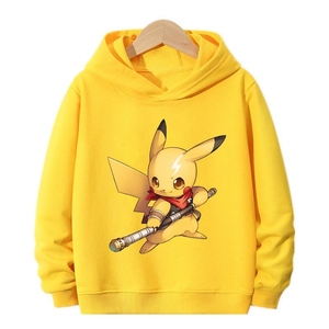 男童戴帽子卫衣连帽男孩皮卡丘衣服中大童秋装儿童黄色薄款上衣