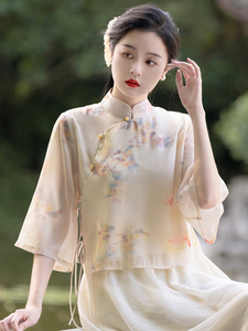 茶艺师服装女装夏季中国风改良款旗袍上衣时尚新中式汉服唐装套装