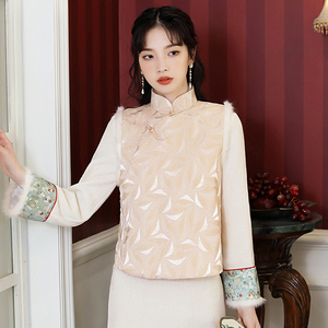 中国风唐装坎肩古装马甲冬季中式改良棉马夹女式新款无袖背心外穿