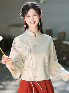 唐装女装中国风年轻款改良旗袍上衣秋冬新中式茶艺师服装汉服套装