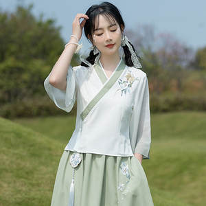 茶艺服装女款中式改良版汉服上衣夏季中国风采耳师工作服唐装套装