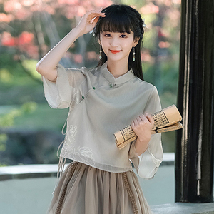 茶艺师服装中国风禅意女装夏季改良旗袍上衣中式茶服汉服唐装套装