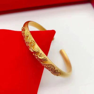 老凤祥和黄金手镯女古法传承足金999龙凤开口实心结婚送妈妈镯子