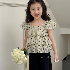 米莱 milaikoko童装新款24夏女童蝴蝶结娃娃衫6136长裤