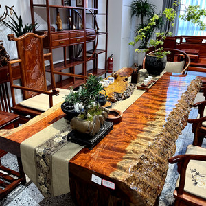 巴花实木大板茶桌椅花梨木大板桌古典新中式巴花茶桌餐桌办公家具