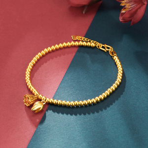 周六福千足金时尚配饰转运珠传承古法金两世欢莲蓬荷花款黄金手链