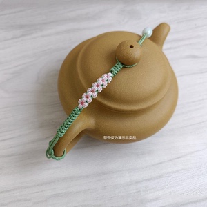 原创茶壶绳壶盖防摔手工编织翡翠高档玻璃壶杯盖绳结茶壶链接线新