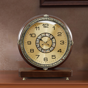 新中式木质金属座钟简约个性钟表复古太重客厅Q家用大时钟摆钟静