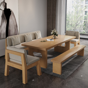 北欧实木卡座餐桌客厅家用小户型沙发茶餐桌一体两用原木大板桌
