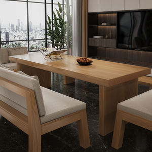 北欧实木餐桌卡座式客厅家用小户型饭桌大板桌沙发茶餐桌一体两用