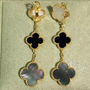 18k玫瑰金梵克雅宝格丽耳钉四叶草三花无钻女士耳环