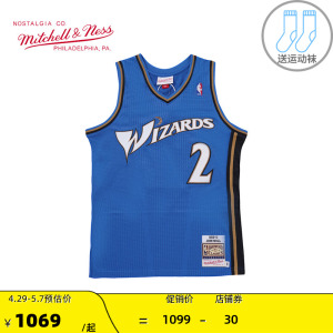 mitchell ness复古球衣au球员版刺绣nba奇才队10-11季沃尔篮球服