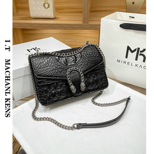 正品复古奇酷奇迪奥春夏鳄鱼皮蛇头包女大牌同款包斜挎链条酒神包