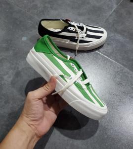 vans vault og style 43 aut高端线黑白绿条纹可踩后跟板鞋帆布鞋