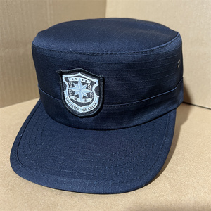网格缝徽帽子保安帽保安制服配件帽子执勤藏青蓝黑色缝布徽平顶帽