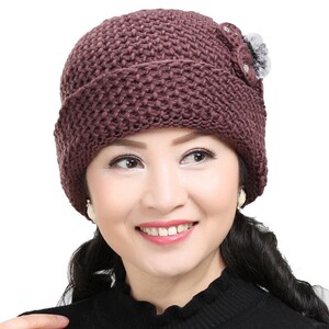 玉柳缘老人帽子i女冬季加绒老太太帽子毛线针织奶奶的帽子耳妈妈