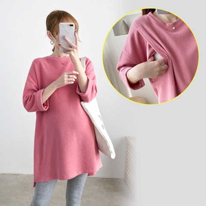 产后妈妈衣服春装外出穿上衣七分袖遮肉哺乳衣大码秋季喂奶月子服