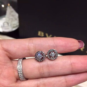 圆盘钻石耳钉宝格丽纯18k金满钻陶瓷弹簧小蛮腰翻转双面项链戒指