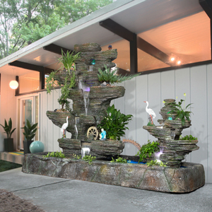 大型院内假山流水喷泉水系景观别墅花园庭院酒店山水盆景瀑布鱼池