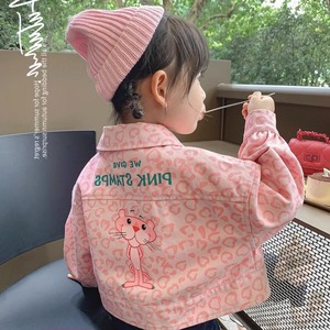 女童秋装夹克外套2023新款韩版洋气儿童粉色豹纹牛仔短裙两件套潮