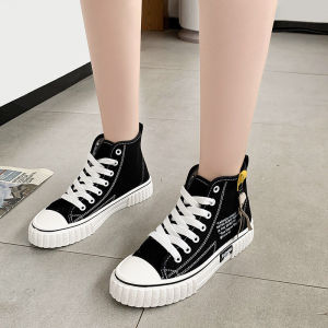 女生中学生初中生春季高帮帆布鞋女百搭初中学生休闲运动远动鞋子