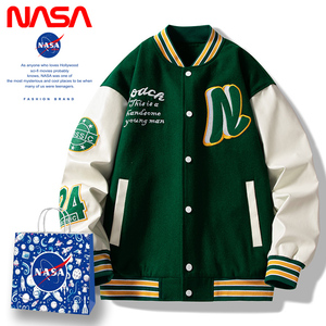 NASA IDEA明星同款棒球服男宽松PU皮外套棒球衣女加厚复古夹克INS
