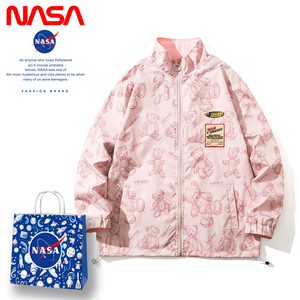 NASA联名春秋装休闲小熊夹克男女立领外套潮流美式宽松情侣上衣服