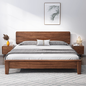 胡桃木全实木1.8米双人床主卧婚床北欧实木床简约现代1.5米床实木