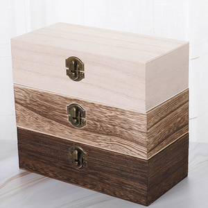 新款桐木长方形复古翻盖木盒可叠加精美簪娘大容量收纳盒实木木质